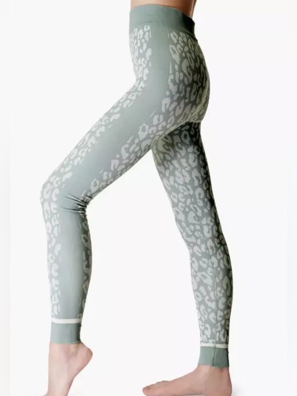 SWEATY BETTY Blue Leopard Jacquard Base Layer Leggings SB8635A Size 12 US